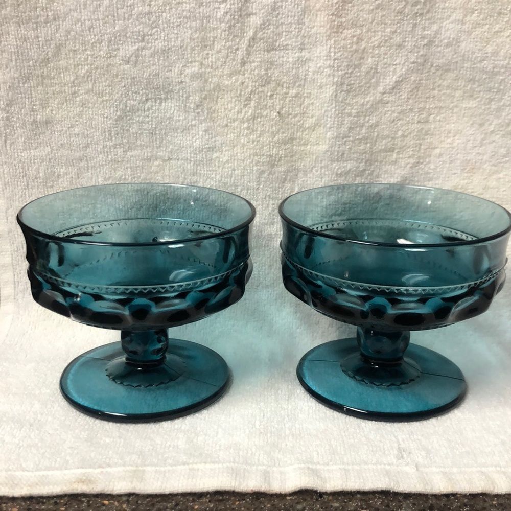 INDIANA GLASS KINGS CROWN THUMBPRINT COMPOTE DISH SET OF 2